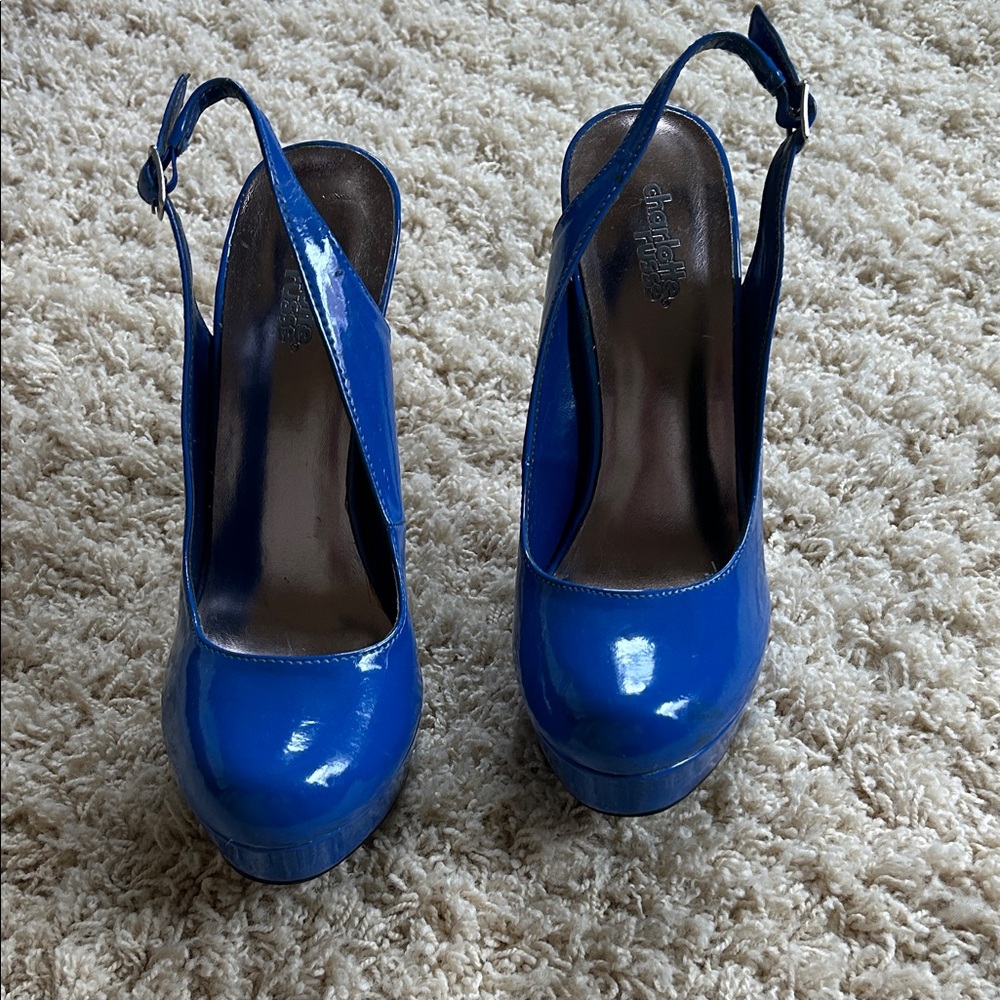 Charlotte Russe Shiny Blue Platform Heels